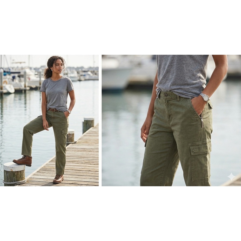 Lucky Brand Dungarees Cargo Pants Green Olive Drab Straight Leg 14/32 Utility